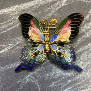 Vintage goldtone enameled butterfly pin